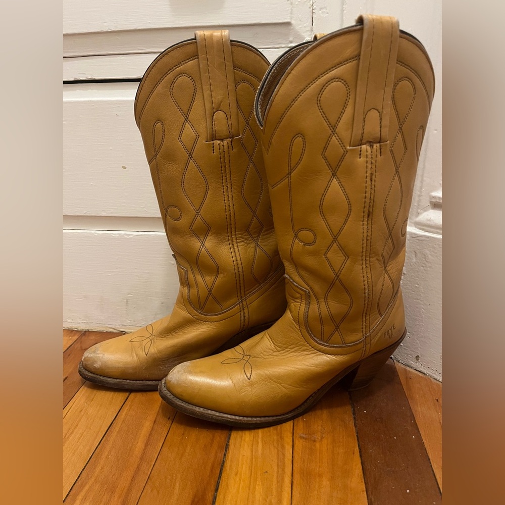 Yellow Frye Leather Cowboy Boots